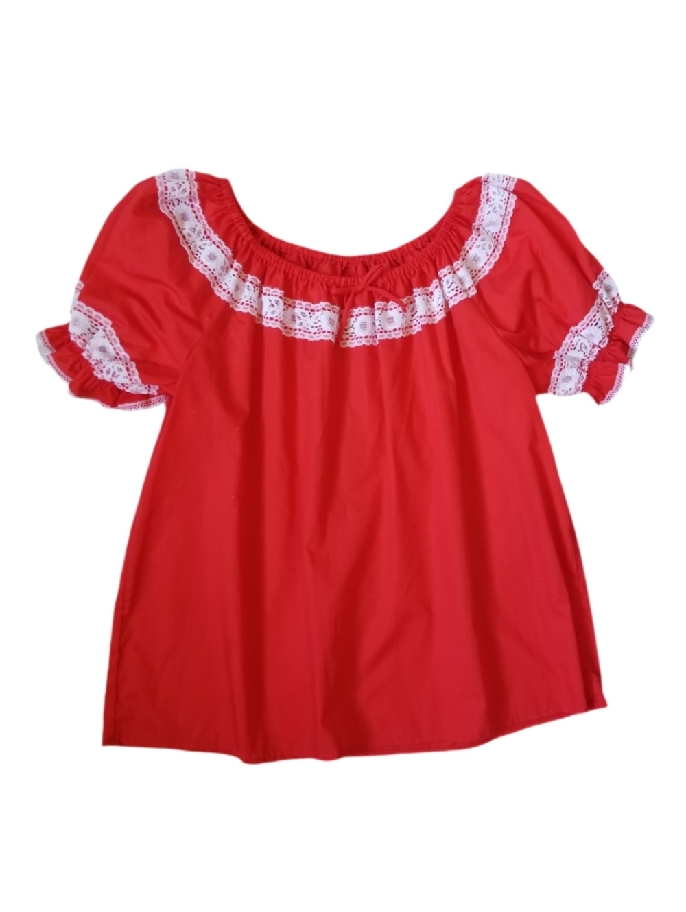 Vintage 60s Blouse with White Lace Trim